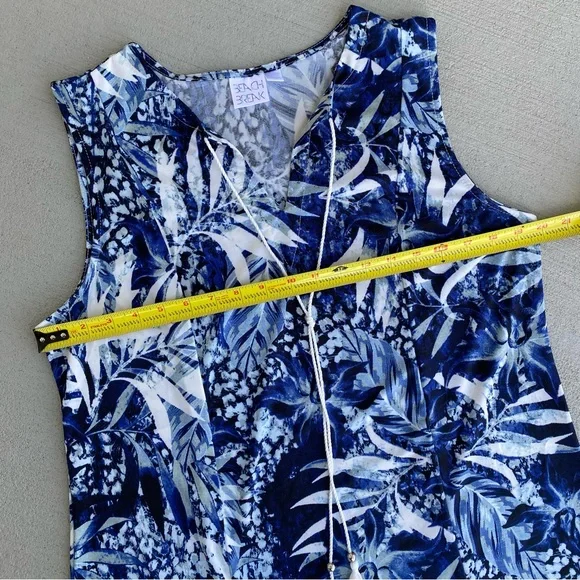 Beach Break Summer Tropical Dress Size Large Navy Blue White Cream Swim Cover-Up - Picture 10 of 11